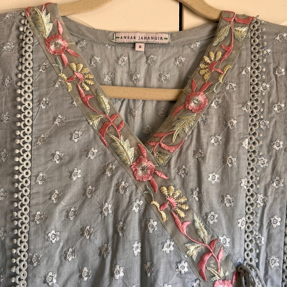 Ansab Jahangir Sky Blue Floral Embroidered Anarkali 3-Piece Size S | Pakistani - Picture 3 of 9